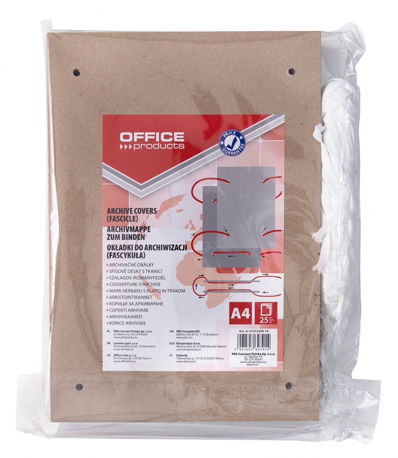 Fascykuła OFFICE PRODUCTS, A4, 220x320mm, z tasiemką, 25szt., brązowa, 21312256-18 - obrazek 2