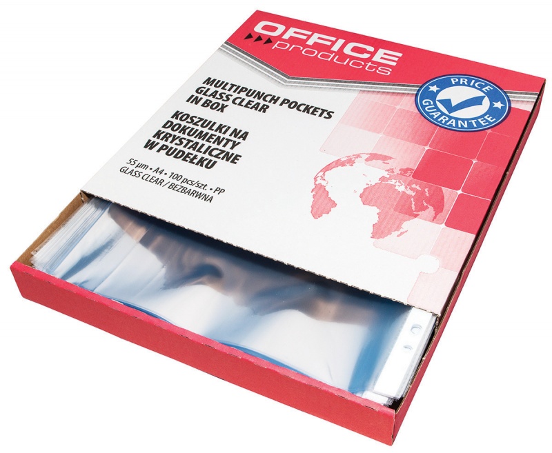 Koszulki na dokumenty OFFICE PRODUCTS, PP, A4, krystal, 55mikr., 100szt., w pudełku, 21142535-90 - obrazek 3